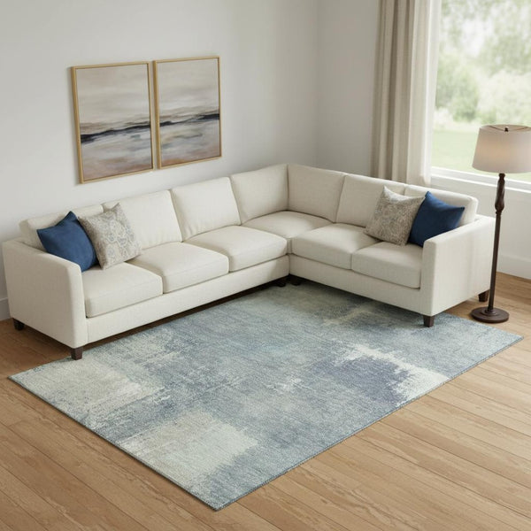 HomeRoots 10' X 14' Sage Ivory & Blue Abstract Area Rug - Washable, UV-Protected, Durable for Busy Homes 693192