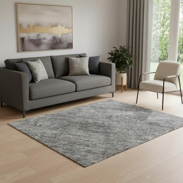 HomeRoots 5' X 8' Gray And Charcoal Abstract Area Rug - Washable, UV Protected, Durable Design for Modern Homes 693194