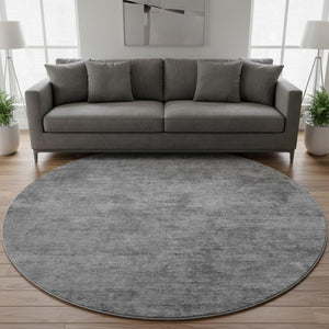 HomeRoots 8' X 8' Stylish Gray and Charcoal Abstract Washable Round Rug with UV Protection for Homes & Pets 693195
