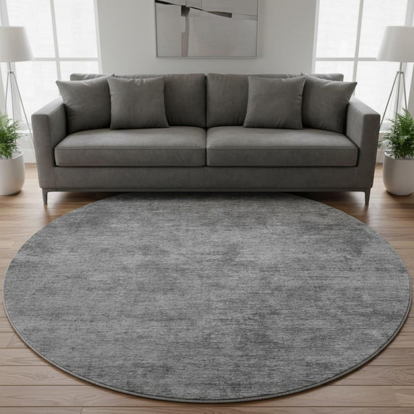 HomeRoots 8' X 8' Stylish Gray and Charcoal Abstract Washable Round Rug with UV Protection for Homes & Pets 693195