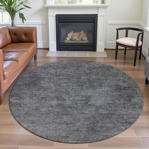 HomeRoots 8' X 8' Stylish Gray and Charcoal Abstract Washable Round Rug with UV Protection for Homes & Pets 693195