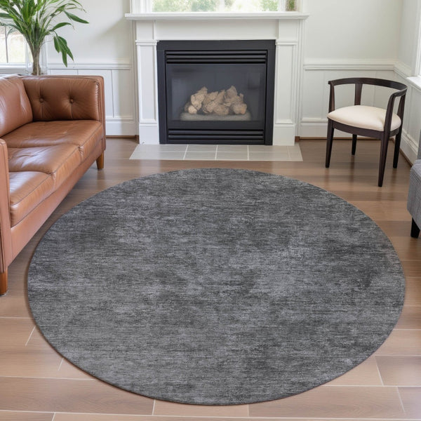 HomeRoots 8' X 8' Stylish Gray and Charcoal Abstract Washable Round Rug with UV Protection for Homes & Pets 693195