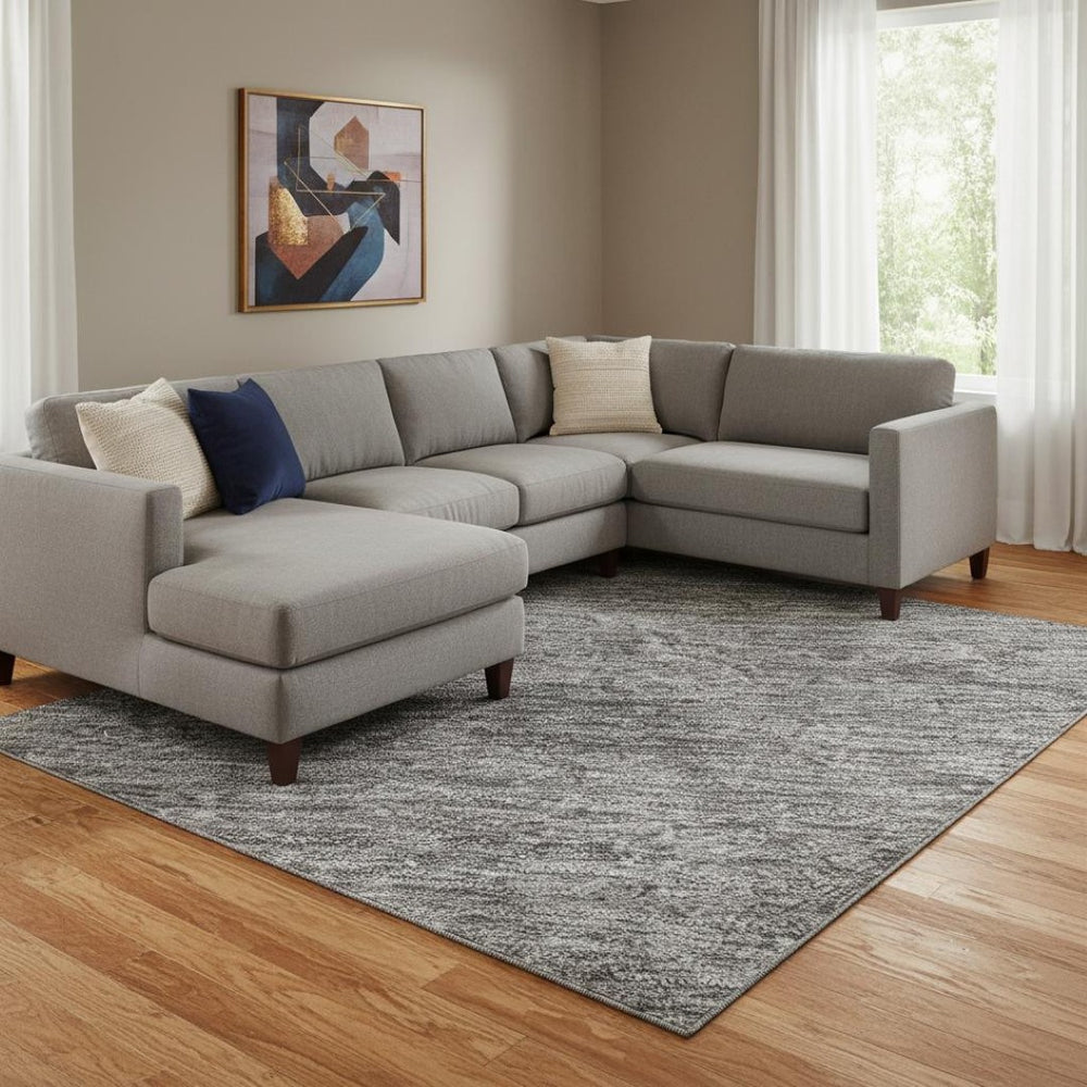 HomeRoots 8' Gray and Charcoal Abstract Area Rug – Washable, UV-Protected, Durable for Family Spaces & More! 693196