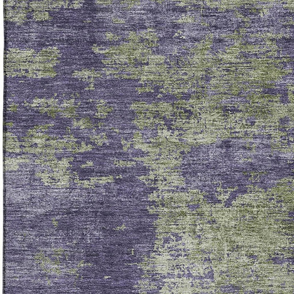 HomeRoots 5' Stylish Olive Green & Purple Abstract Area Rug - Washable, UV-Protected, Non-Slip Design! 693200
