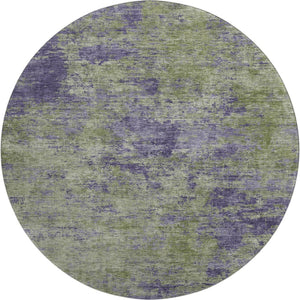 HomeRoots 8' X 8' Modern Olive Green & Purple Abstract Washable Round Rug - UV Protected, Easy Care & Stylish 693201