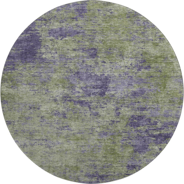 HomeRoots 8' X 8' Modern Olive Green & Purple Abstract Washable Round Rug - UV Protected, Easy Care & Stylish 693201