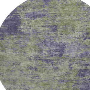 HomeRoots 8' X 8' Modern Olive Green & Purple Abstract Washable Round Rug - UV Protected, Easy Care & Stylish 693201