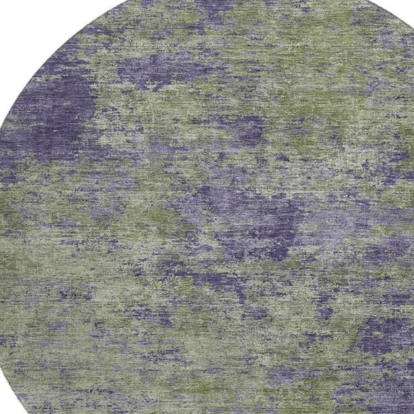 HomeRoots 8' X 8' Modern Olive Green & Purple Abstract Washable Round Rug - UV Protected, Easy Care & Stylish 693201