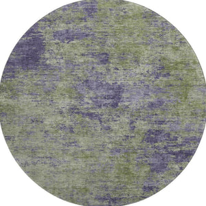 HomeRoots 8' X 8' Modern Olive Green & Purple Abstract Washable Round Rug - UV Protected, Easy Care & Stylish 693201