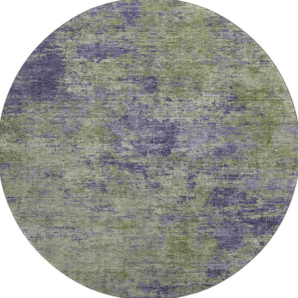 HomeRoots 8' X 8' Modern Olive Green & Purple Abstract Washable Round Rug - UV Protected, Easy Care & Stylish 693201