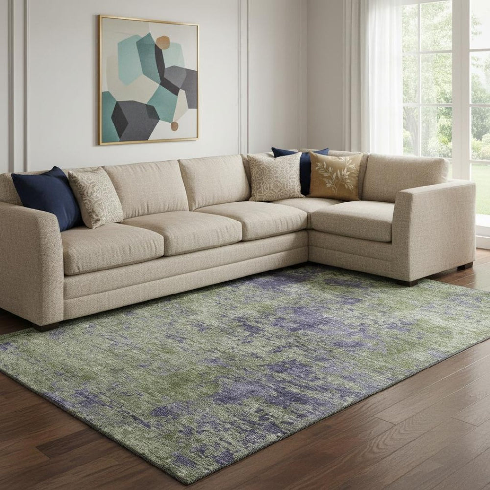 HomeRoots 8' Olive Green & Purple Abstract Area Rug - Washable, UV-Protected, Perfect for Busy Homes! 693202