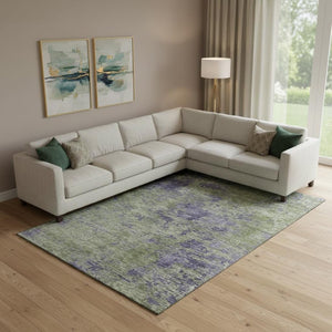 HomeRoots 9' X 12' Olive Green & Purple Abstract Washable Area Rug – UV Protected, Stain-Resistant & Stylish! 693203