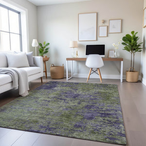 HomeRoots 9' X 12' Olive Green & Purple Abstract Washable Area Rug – UV Protected, Stain-Resistant & Stylish! 693203
