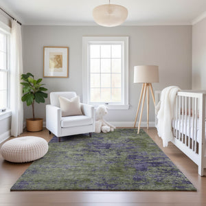 HomeRoots 9' X 12' Olive Green & Purple Abstract Washable Area Rug – UV Protected, Stain-Resistant & Stylish! 693203