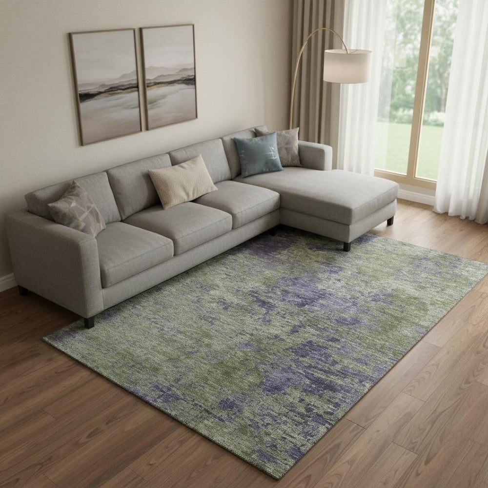 HomeRoots 10' X 14' Olive Green & Purple Abstract Area Rug – UV Protected, Stain Resistant, Easy Care Design! 693204