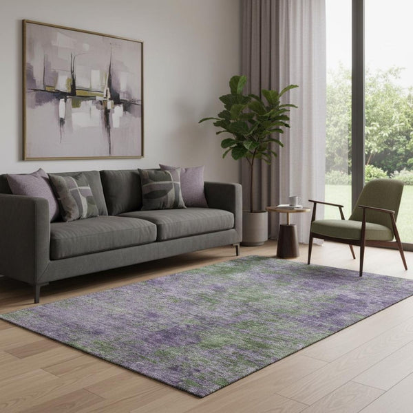 HomeRoots 5' X 8' Abstract Washable Area Rug in Vibrant Purple & Green - UV Protected, Durable & Stylish Design 693206