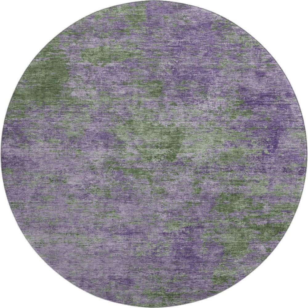 HomeRoots 8' X 8' Washable Round Rug in Bold Purple & Green Abstract Design with UV Protection & Durability 693207