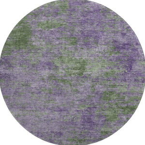 HomeRoots 8' X 8' Washable Round Rug in Bold Purple & Green Abstract Design with UV Protection & Durability 693207
