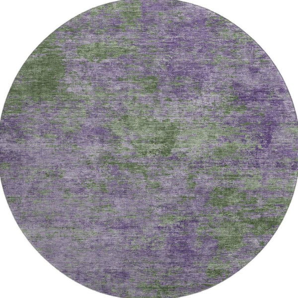 HomeRoots 8' X 8' Washable Round Rug in Bold Purple & Green Abstract Design with UV Protection & Durability 693207