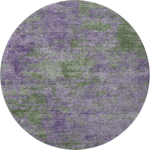 HomeRoots 8' X 8' Washable Round Rug in Bold Purple & Green Abstract Design with UV Protection & Durability 693207