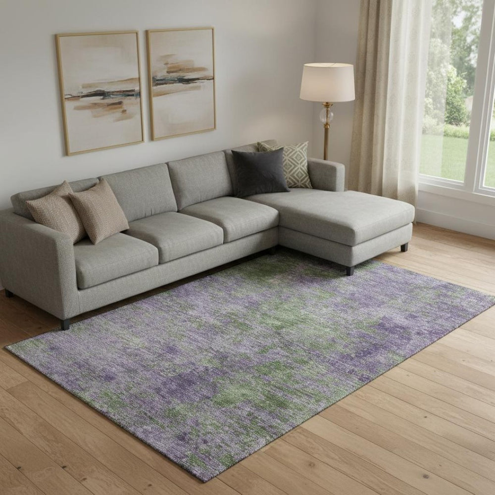 HomeRoots 9' X 12' Purple and Green Abstract Area Rug - Washable, UV-Protected, Durable for High-Traffic Homes 693209