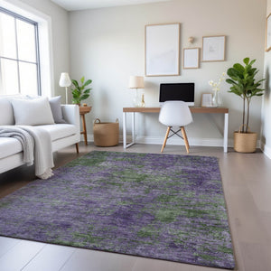 HomeRoots 9' X 12' Purple and Green Abstract Area Rug - Washable, UV-Protected, Durable for High-Traffic Homes 693209