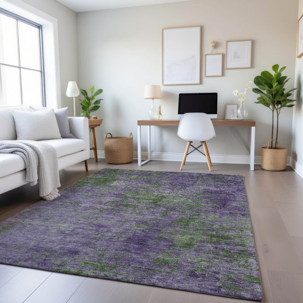 HomeRoots 9' X 12' Purple and Green Abstract Area Rug - Washable, UV-Protected, Durable for High-Traffic Homes 693209