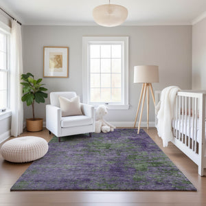 HomeRoots 9' X 12' Purple and Green Abstract Area Rug - Washable, UV-Protected, Durable for High-Traffic Homes 693209