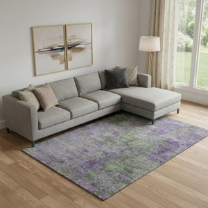 HomeRoots 10' X 14' Purple and Green Abstract Washable Area Rug with Stain Resistance and UV Protection 693210