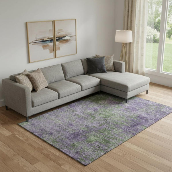 HomeRoots 10' X 14' Purple and Green Abstract Washable Area Rug with Stain Resistance and UV Protection 693210