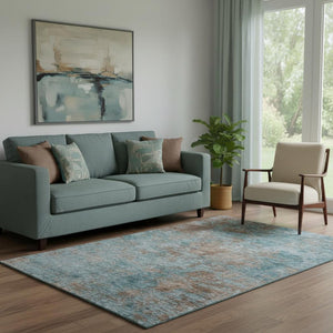 HomeRoots 5' X 8' Teal And Brown Abstract Washable Area Rug - UV Protected, Kid & Pet Friendly Design! 693212