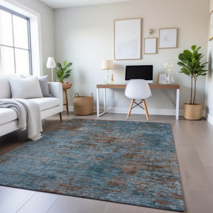 HomeRoots 5' X 8' Teal And Brown Abstract Washable Area Rug - UV Protected, Kid & Pet Friendly Design! 693212