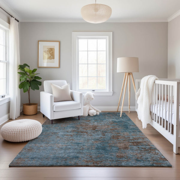 HomeRoots 5' X 8' Teal And Brown Abstract Washable Area Rug - UV Protected, Kid & Pet Friendly Design! 693212