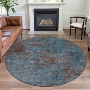 HomeRoots 8' X 8' Teal & Brown Abstract Area Rug – Washable, UV-Protected, Stylish for High-Traffic Spaces 693213