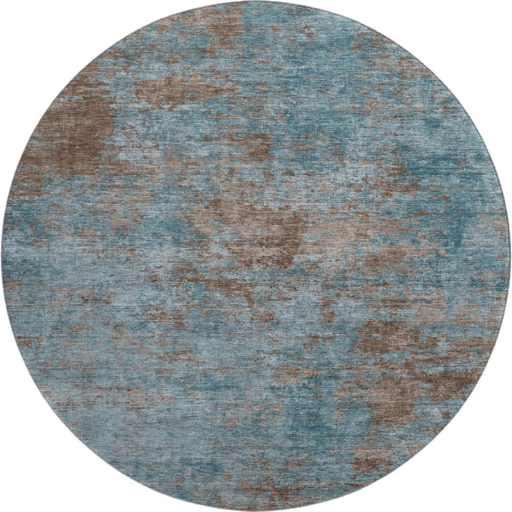 HomeRoots 8' X 8' Teal & Brown Abstract Area Rug – Washable, UV-Protected, Stylish for High-Traffic Spaces 693213