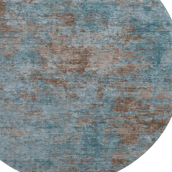 HomeRoots 8' X 8' Teal & Brown Abstract Area Rug – Washable, UV-Protected, Stylish for High-Traffic Spaces 693213