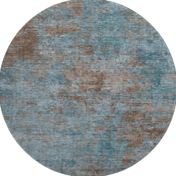 HomeRoots 8' X 8' Teal & Brown Abstract Area Rug – Washable, UV-Protected, Stylish for High-Traffic Spaces 693213