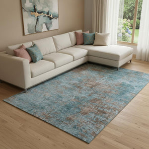 HomeRoots 8' Teal & Brown Abstract Washable Area Rug – Durable, UV Protected, Perfect for High-Traffic Spaces! 693214