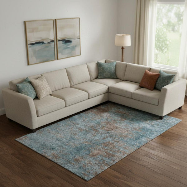 HomeRoots 10' X 14' Teal and Brown Abstract Area Rug - Stylish, Washable, UV-Protected for Busy Homes! 693216