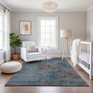 HomeRoots 10' X 14' Teal and Brown Abstract Area Rug - Stylish, Washable, UV-Protected for Busy Homes! 693216