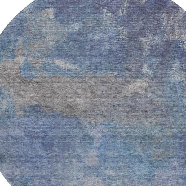 HomeRoots 8' X 8' Stylish Blue Gray & Silver Abstract Round Rug - Washable, UV-Protected, Stain-Resistant 693219