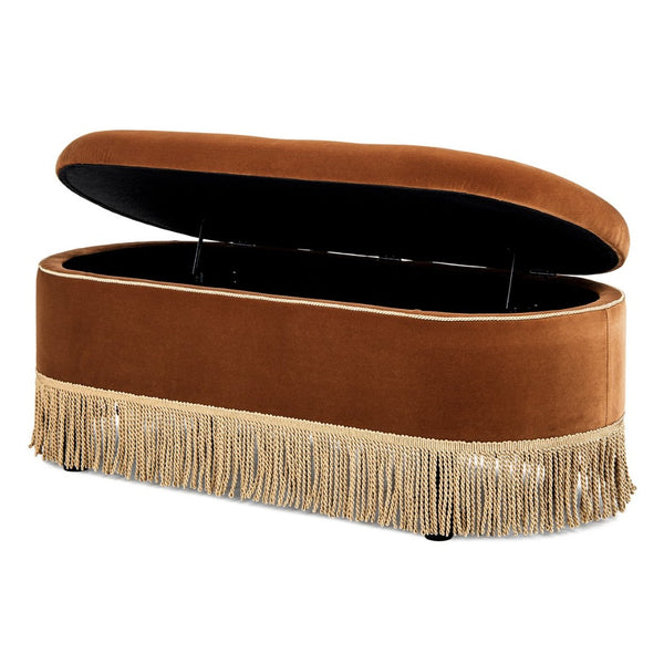 English Elm Melinda Velvet Storage Bench with Button Tufting and Bullion Fringe Bedroom Accent B2719P479032