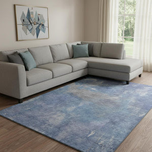 HomeRoots 8' Blue Gray & Silver Abstract Washable Area Rug - UV Protected, Stain Resistant, Non-Slip Backing 693220