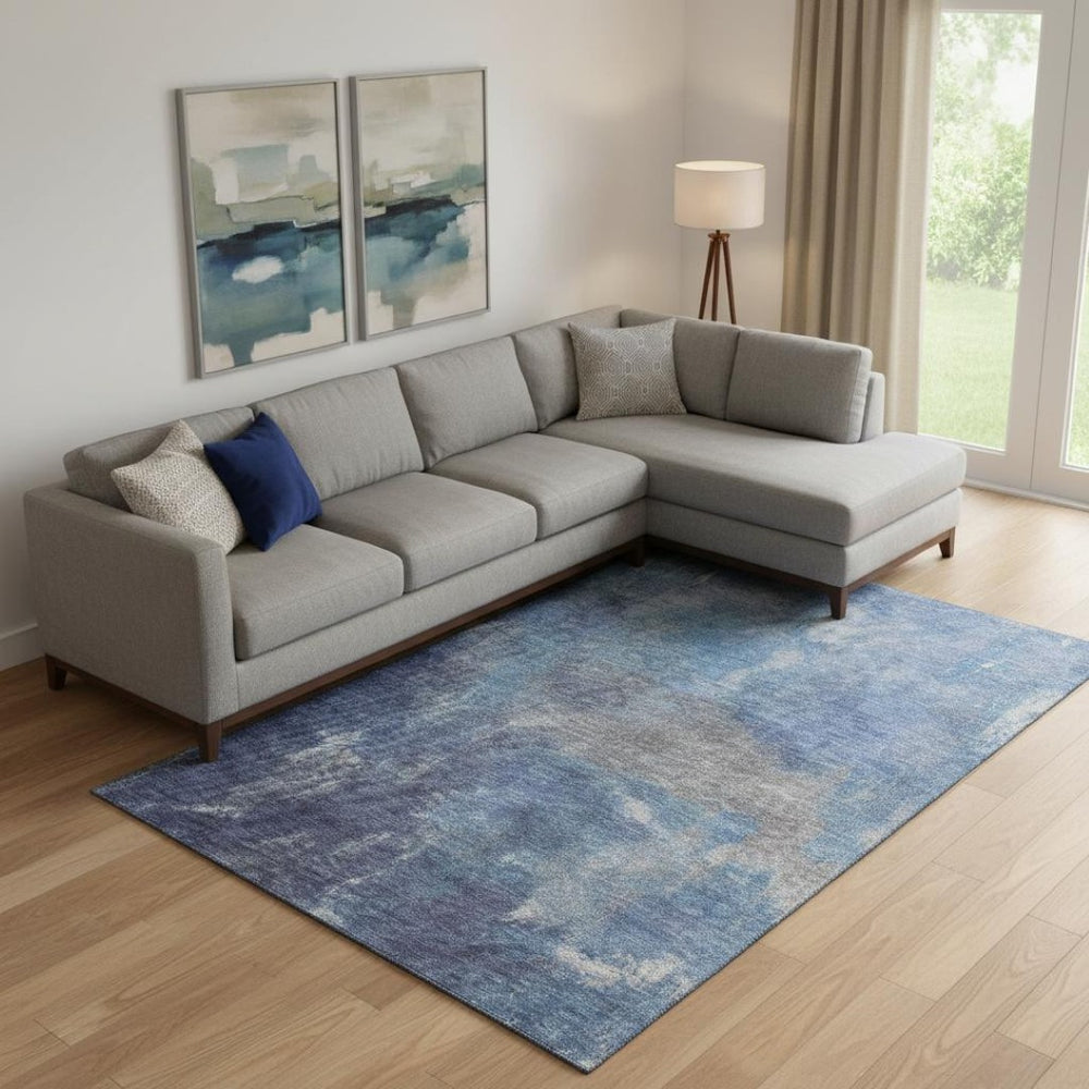 HomeRoots 9' X 12' Blue Gray Silver Abstract Area Rug – Durable, Washable, UV Resistant for Modern Living Spaces 693221