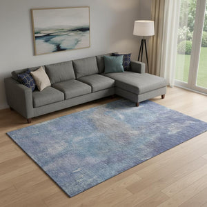 HomeRoots 10' Blue Gray & Silver Abstract Area Rug - Washable, UV-Protected, Soft, Durable for High-Traffic Areas 693222