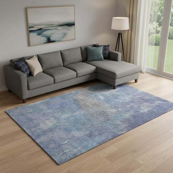 HomeRoots 10' Blue Gray & Silver Abstract Area Rug - Washable, UV-Protected, Soft, Durable for High-Traffic Areas 693222