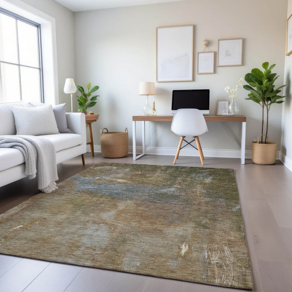 HomeRoots 5' X 8' Stylish Copper & Gray Abstract Area Rug - Washable, UV Protected, Perfect for High Traffic Spaces! 693224