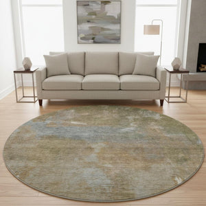 HomeRoots 8' X 8' Stylish Copper and Gray Abstract Washable Round Rug with UV Protection for High-Traffic Areas 693225