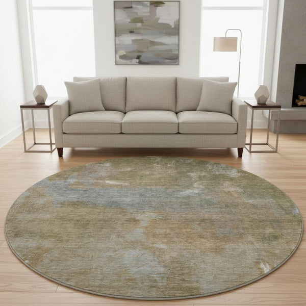 HomeRoots 8' X 8' Stylish Copper and Gray Abstract Washable Round Rug with UV Protection for High-Traffic Areas 693225