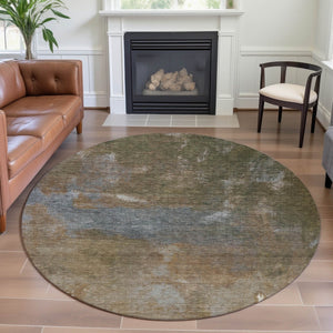 HomeRoots 8' X 8' Stylish Copper and Gray Abstract Washable Round Rug with UV Protection for High-Traffic Areas 693225